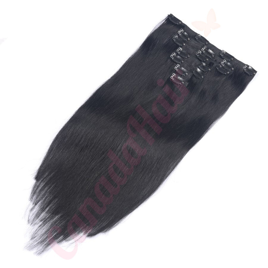 22 high quality Inch Clip In Hair Extensions Real Human Hair, Jet Black Long Straight Natural